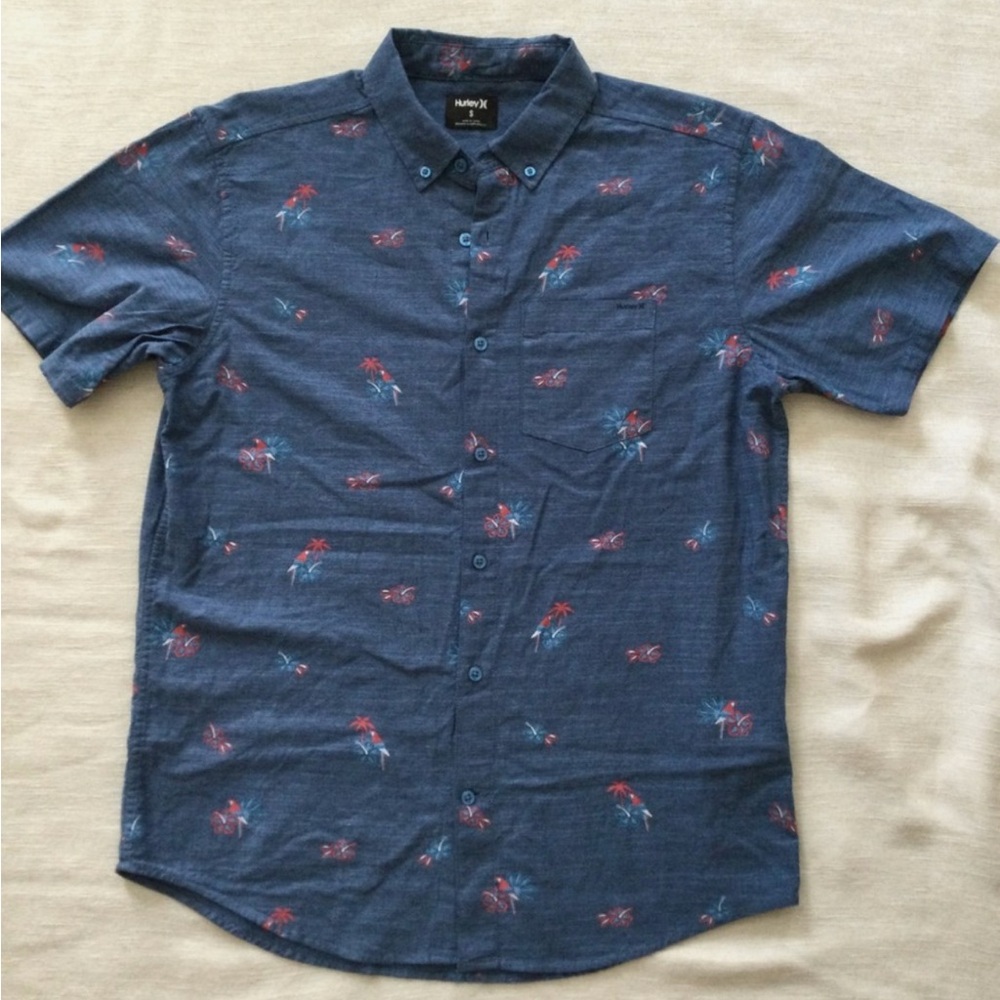 Hurley Mens One and Only Lido Stretch Short Sleeve Shirt‎ Small Armored Navy